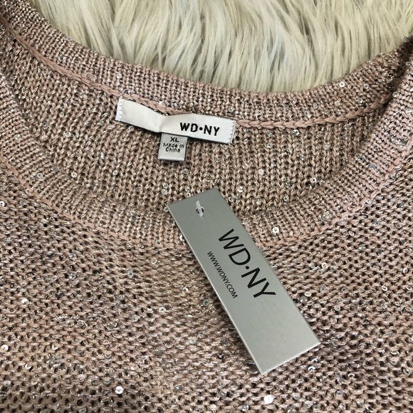 WD.NY Sequin Knit Top Taupe/Pink size Sm Med Large - Picture 4 of 9